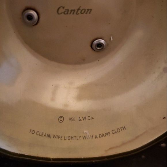 Canton Compote Metal Tin Pedestal Bowl Baret Ware England 1954 Vintage (AS IS) - Picture 10 of 13